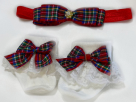 Royal Stewart Plaid Baby Headband & Socks Set